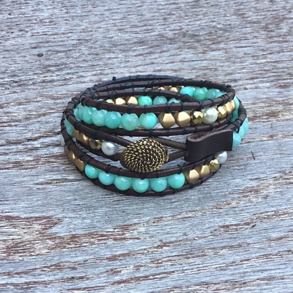 🧚🏻‍♀️Aqua gold wrap bracelet
